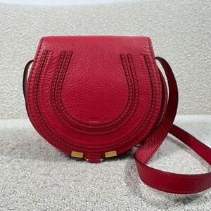 Authentic Chloe Small Marcie Leather Saddle Bag Red